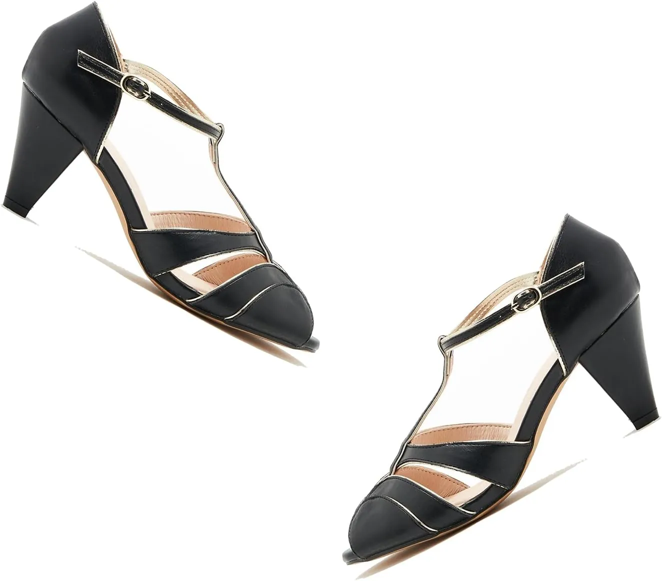 SHODENSE Women Round Open Toe Heeled Sandals Ankle T-Strap Kitten Heel Pumps Cut Out 2" Low Chunky Heel Sandal Shoes Dressy Strappy Buckle Mary Jane Heels Retro Elegant Wedding 4-11 M US