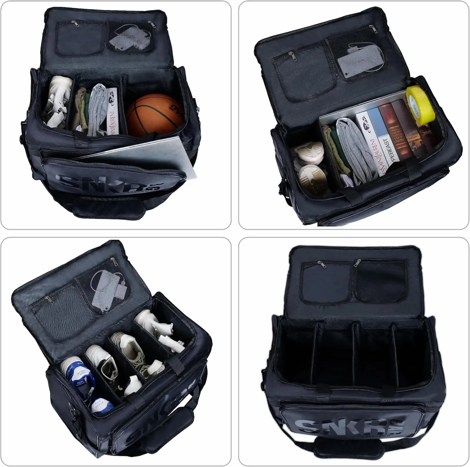 Shoe Bags for Travel Sneaker Travel Bag Shoes Duffel Bags Waterproof Gym Sports Luggage Sneakerhead Bag for Men with 3 Adjustable Dividers fit 4 Pairs Heavy Duty Travel Accessories(black)
