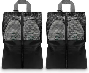 Shoe Bags For Travel, Used As For Storage or Shoe Travel Bag, Space Saving When Travelling With This Travel Shoe Bags For Packing, Featuring Waterproof Nylon Sneaker Bag (Black, 2 Pack, Medium)