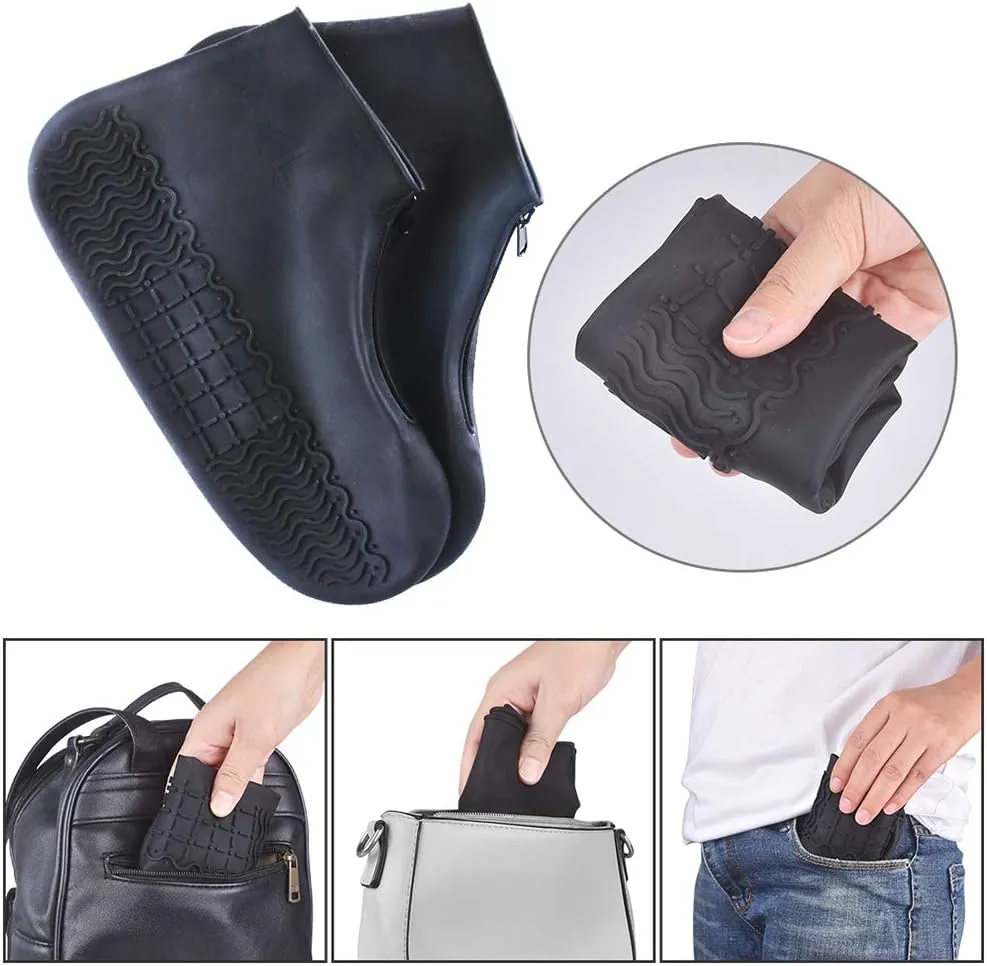 Shoe Covers Waterproof Reusable Foldable Not-Slip Rain Shoe Covers with Zipper,Shoe Protectors Overshoes Rain Galoshes for Kids Men and Women
