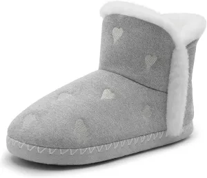 shoeslocker Women's Bootie Slippers Fuzzy Winter Ankle Boots Slippers Warm House Shoes Outdoor Indoor with Plush Fur Lining