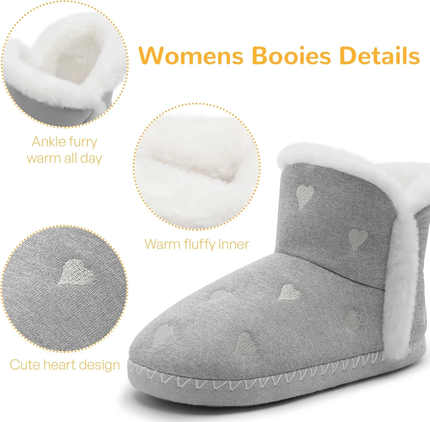 shoeslocker Women's Bootie Slippers Fuzzy Winter Ankle Boots Slippers Warm House Shoes Outdoor Indoor with Plush Fur Lining