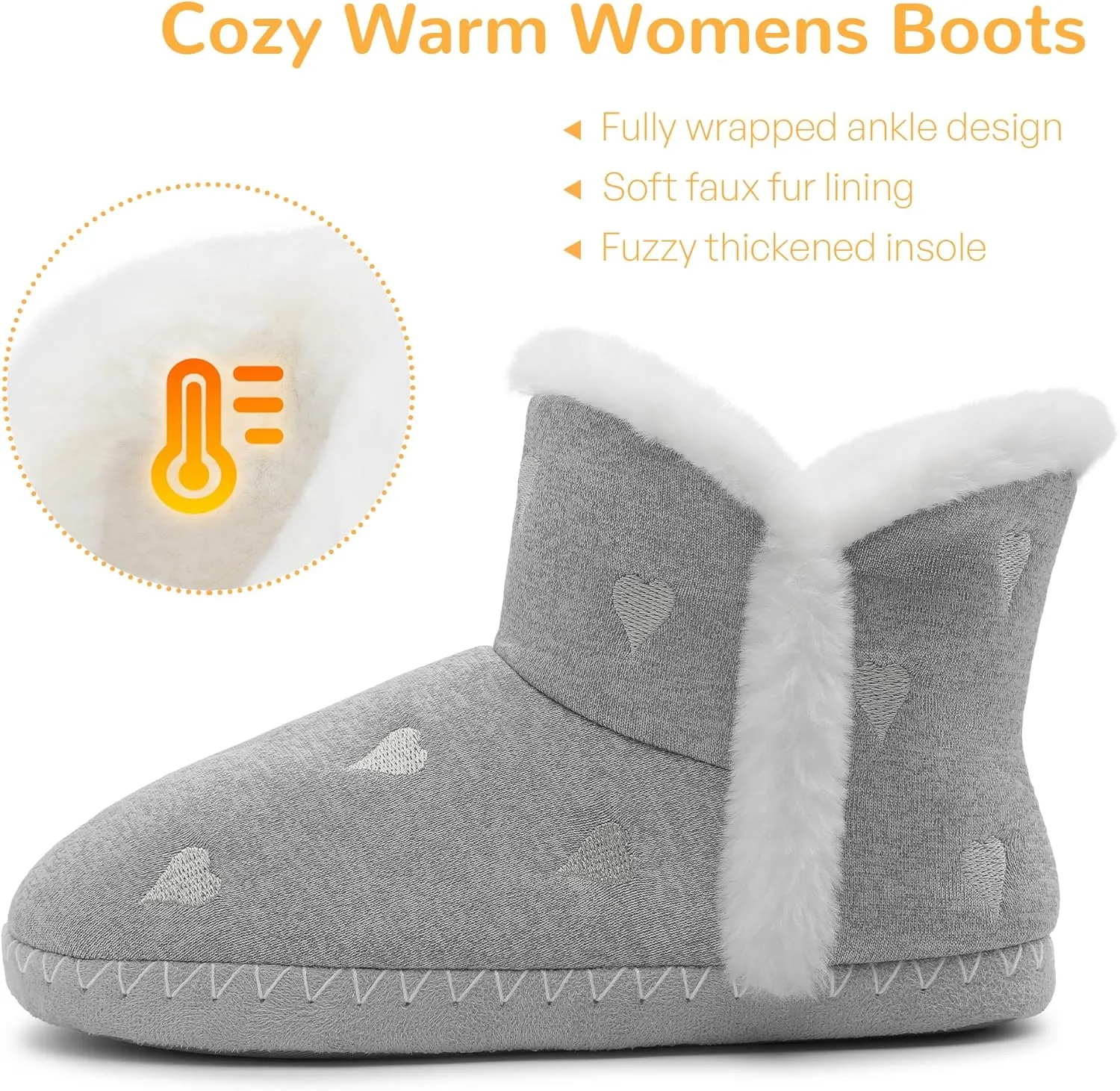 shoeslocker Women's Bootie Slippers Fuzzy Winter Ankle Boots Slippers Warm House Shoes Outdoor Indoor with Plush Fur Lining