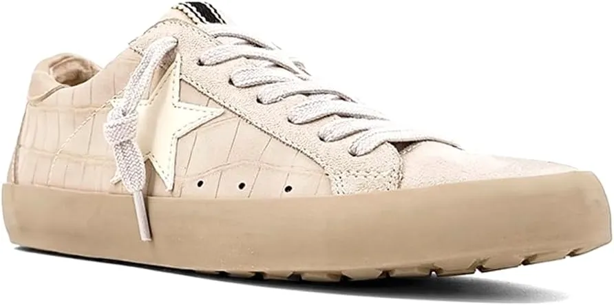 Shu Shop Womens Paula Croc Print Lace Up Sneakers Shoes Casual - Beige