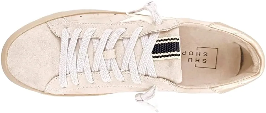 Shu Shop Womens Paula Croc Print Lace Up Sneakers Shoes Casual - Beige