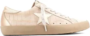 Shu Shop Womens Paula Croc Print Lace Up Sneakers Shoes Casual - Beige