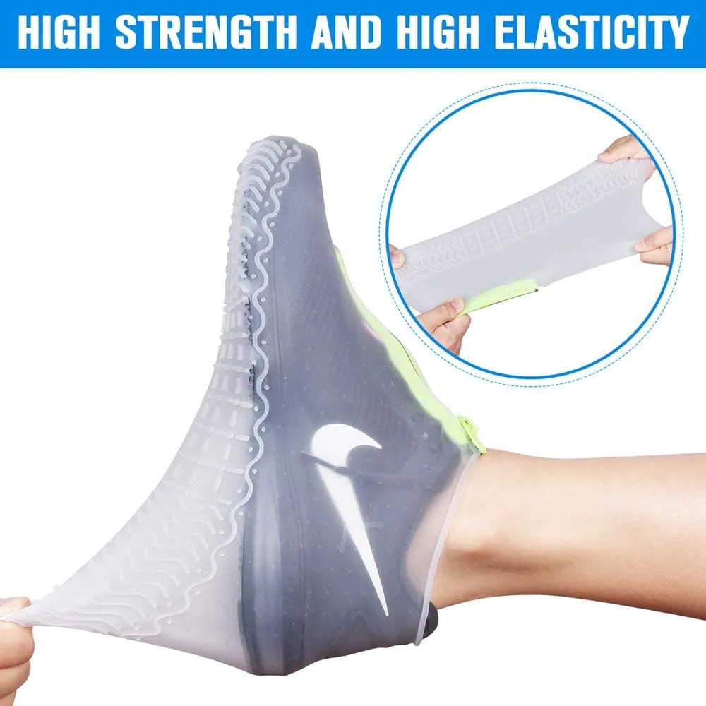 Silicone Waterproof Shoe Covers, reusable upgraded overshoes with waterproof zipper, Resistant Rain Boots Non-Slip Washable Protection for Women, Men (L (Women 7.5-10.5, Men 6.5-9), White)