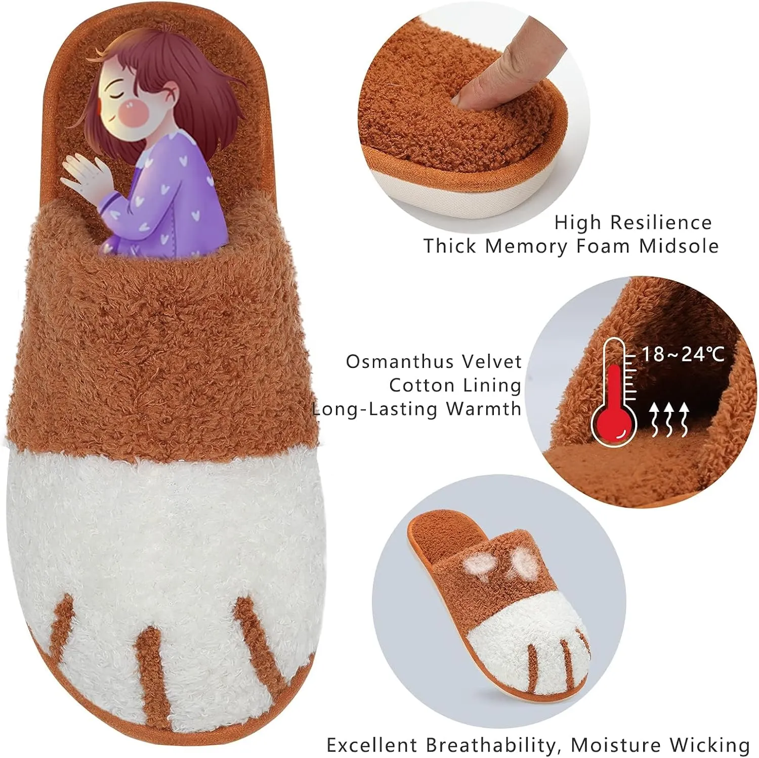 SINNO Cute Animal Slippers for Women Indoor Outdoor Memory Foam House Slipper Soft Warm Cozy Fuzzy Bedroom Non-Slip Shoes Christmas Gift ladies