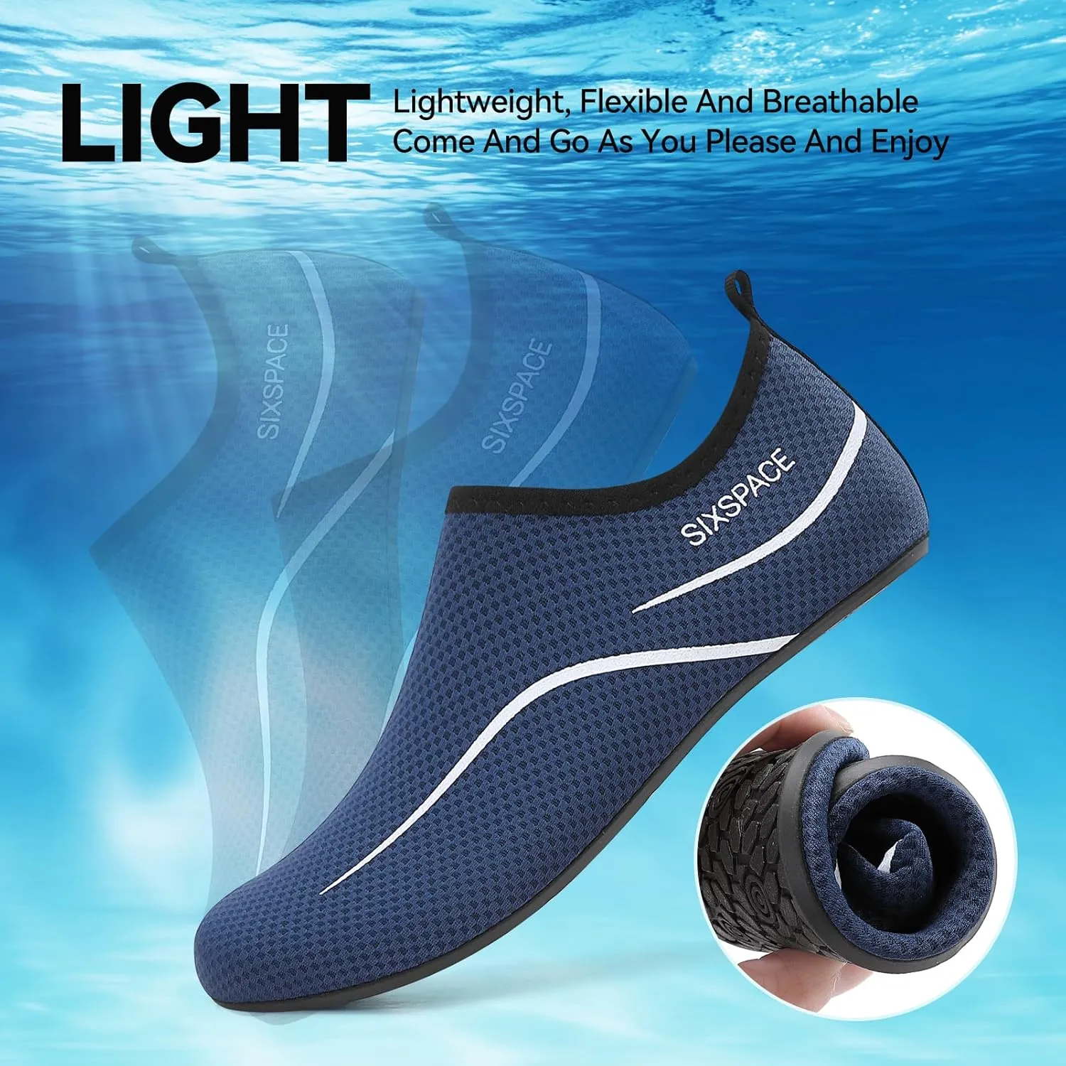 Sixspace Water Shoes for Women Men Aqua Socks Swim Shower Beach Barefoot Pool Quick-Dry Non Slip Lake Surf