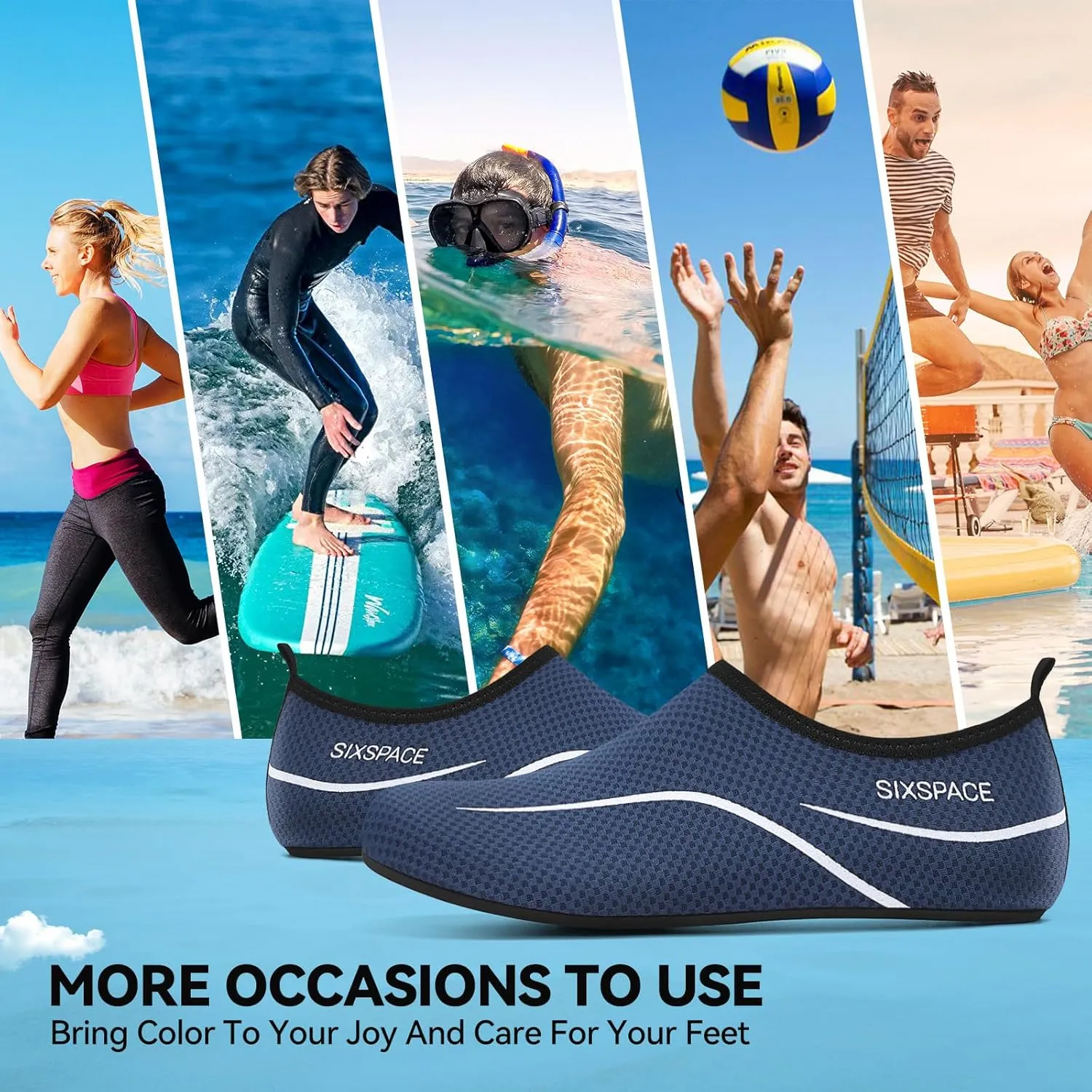 Sixspace Water Shoes for Women Men Aqua Socks Swim Shower Beach Barefoot Pool Quick-Dry Non Slip Lake Surf