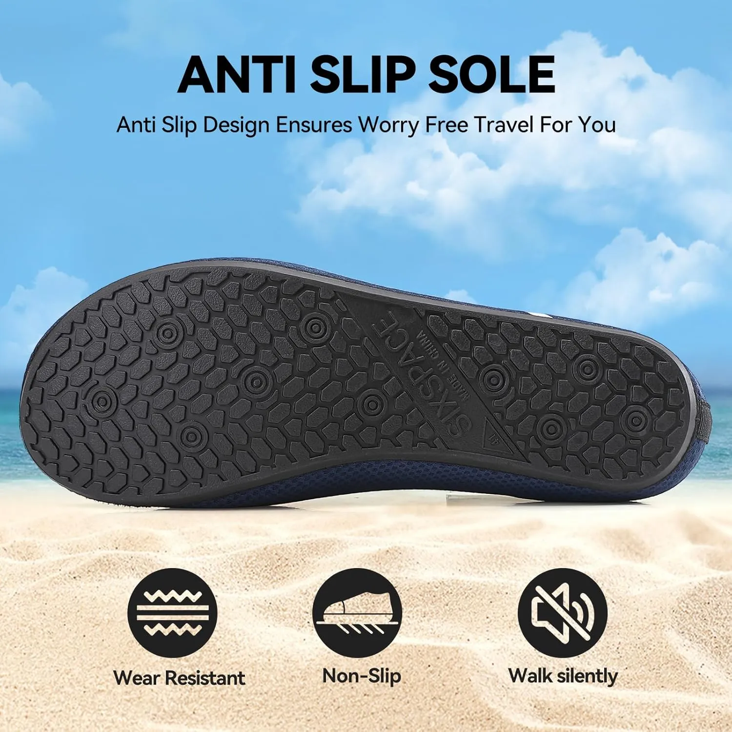 Sixspace Water Shoes for Women Men Aqua Socks Swim Shower Beach Barefoot Pool Quick-Dry Non Slip Lake Surf