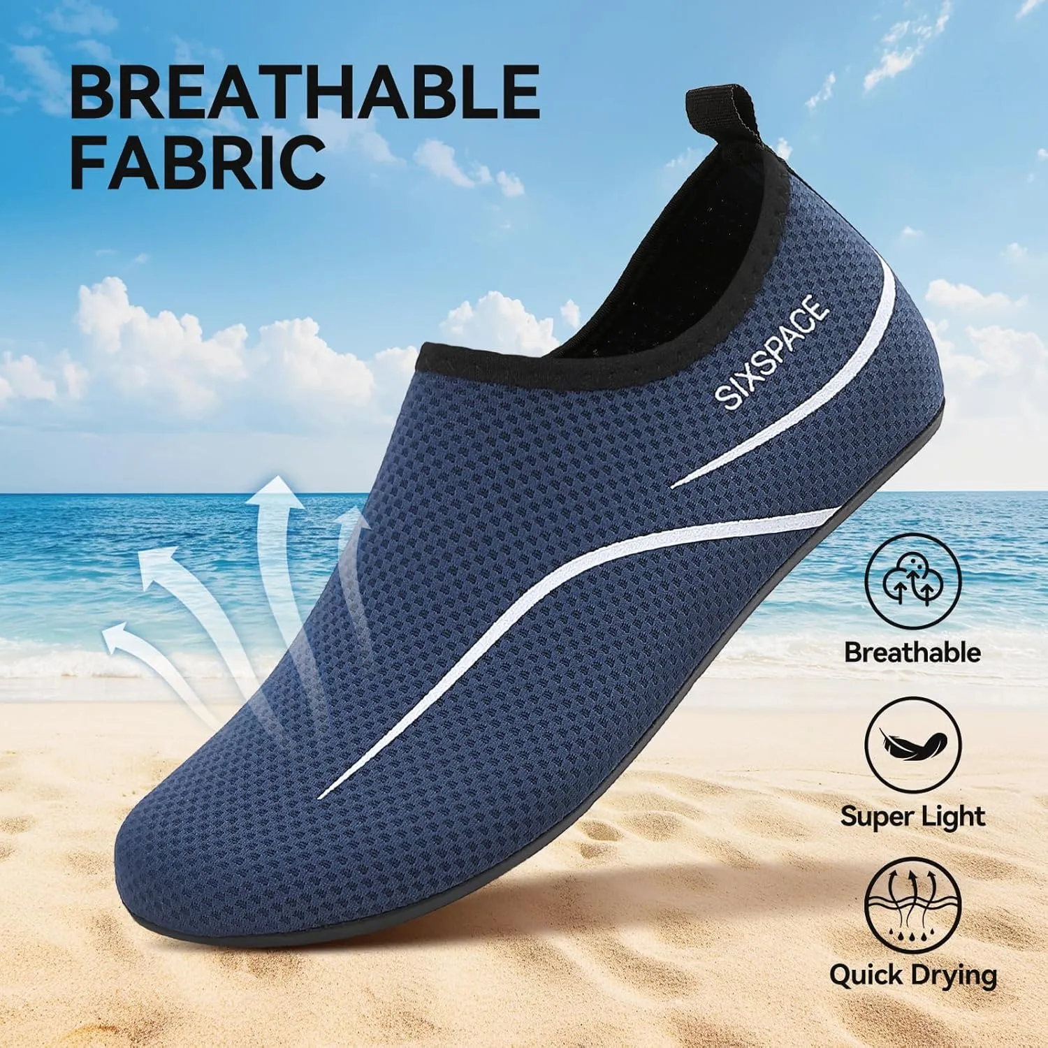 Sixspace Water Shoes for Women Men Aqua Socks Swim Shower Beach Barefoot Pool Quick-Dry Non Slip Lake Surf