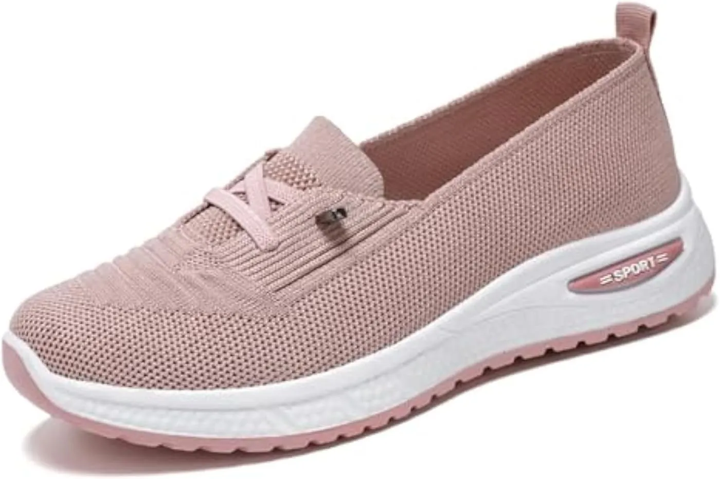 Slip On Orthopedic Sneakers Women Breathable Mesh Knitted Woven Low Top Walking Shoes Lightweight Wide Width Soft Sole Arch Support Non-Slip Shoes