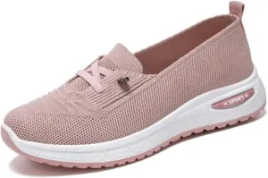 Slip On Orthopedic Sneakers Women Breathable Mesh Knitted Woven Low Top Walking Shoes Lightweight Wide Width Soft Sole Arch Support Non-Slip Shoes