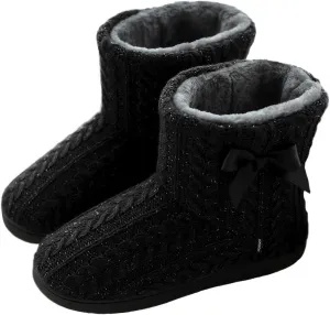 Slipper Boots Women Knit Plush Lining Winter House Shoes Memory Foam Indoor Outdoor