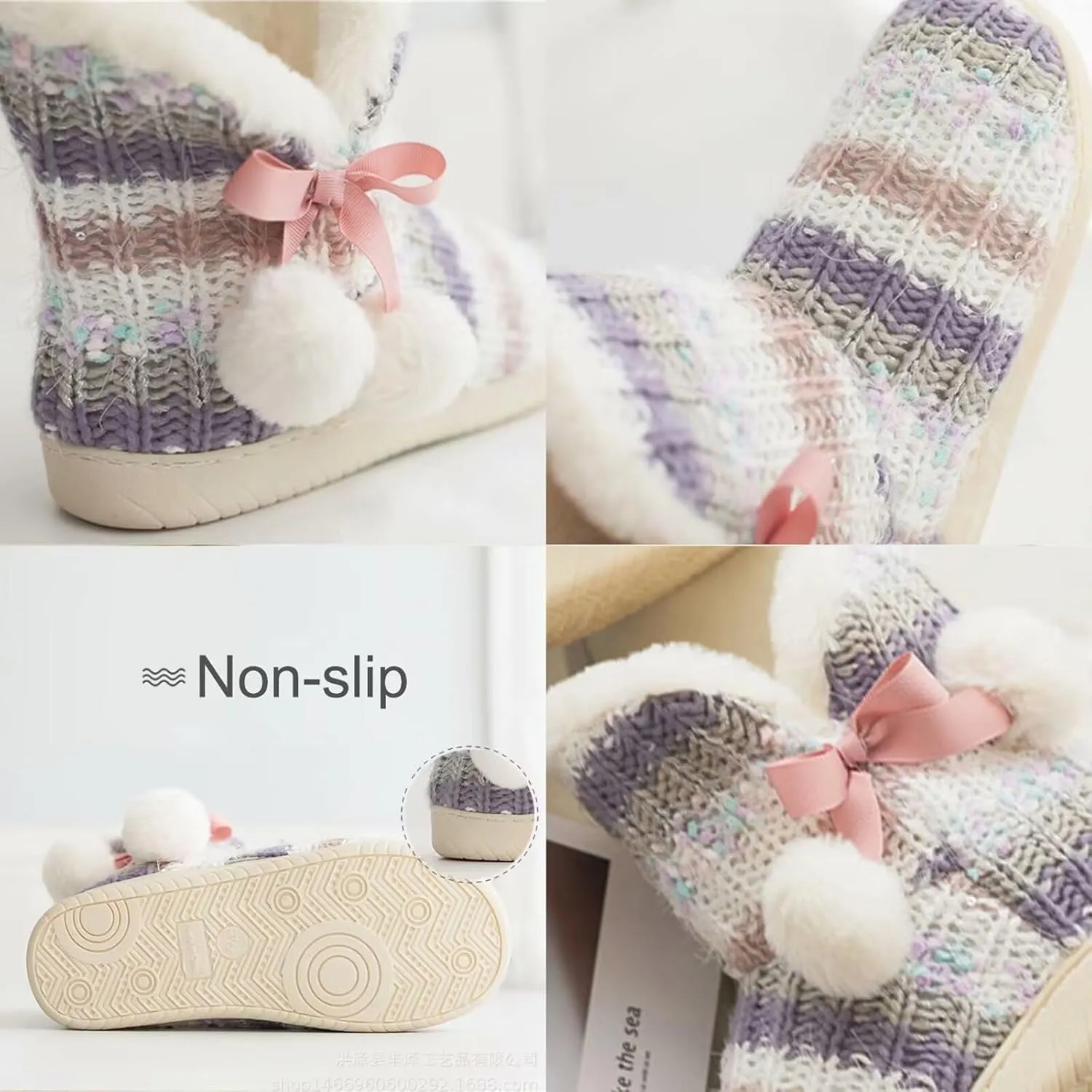 Slipper Boots Women Knit Plush Lining Winter House Shoes Memory Foam Indoor Outdoor