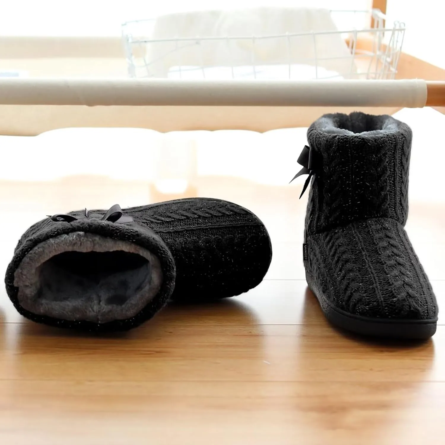 Slipper Boots Women Knit Plush Lining Winter House Shoes Memory Foam Indoor Outdoor