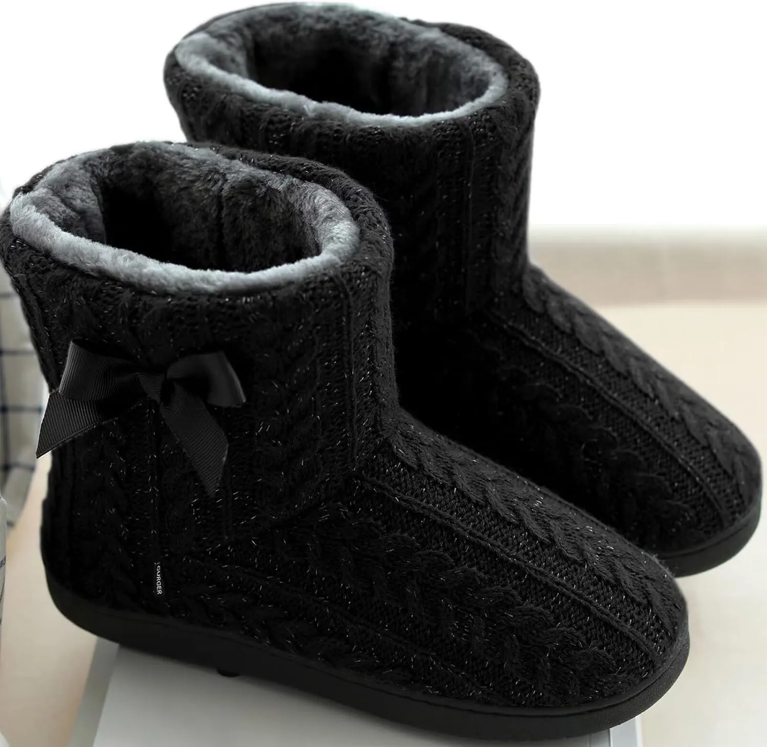 Slipper Boots Women Knit Plush Lining Winter House Shoes Memory Foam Indoor Outdoor