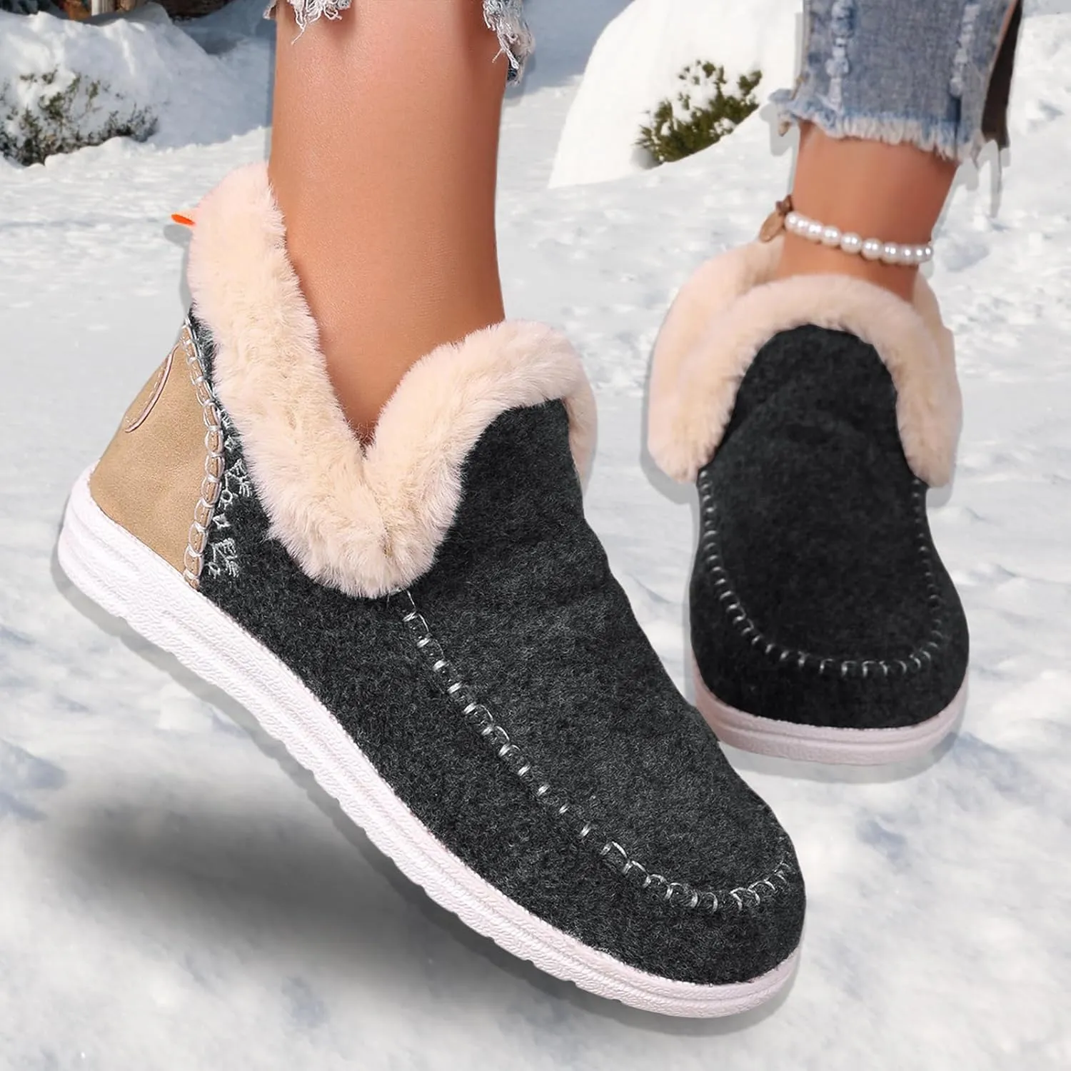 Slippers for Women & Men Indoor and Outdoor Winter Warm Fuzzy House Boots Slip On Sneakers for Cozy Feet Wide Slipper Shoes Unisex