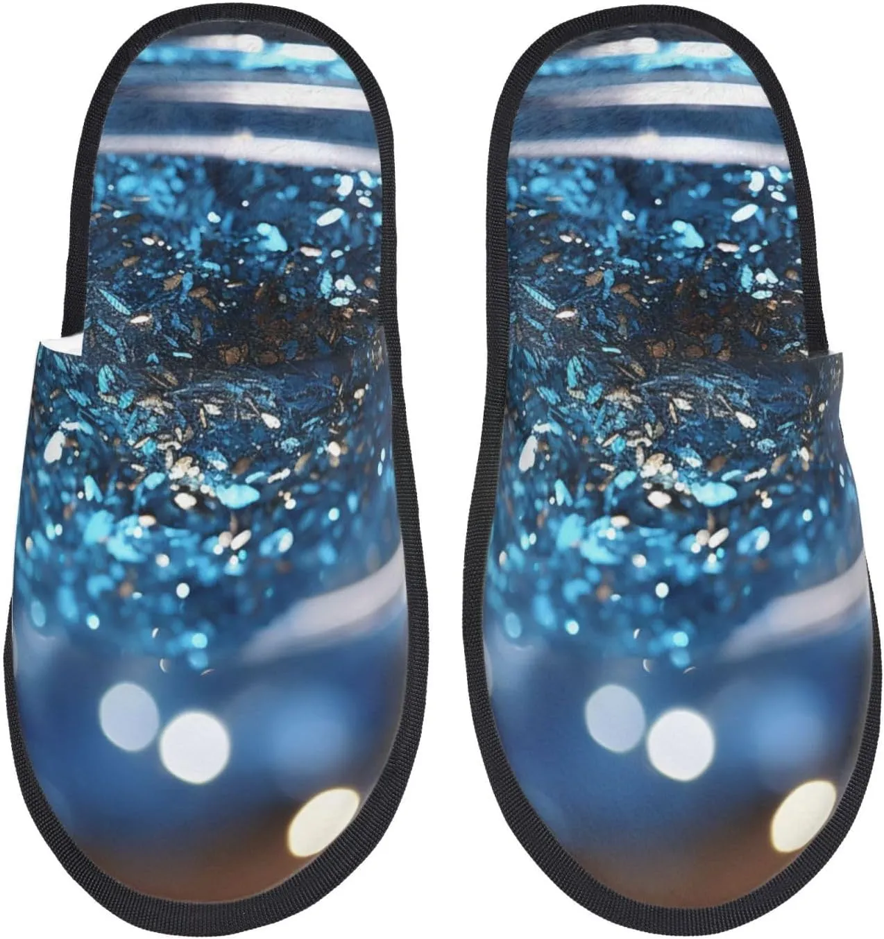 Slippers for Women Men Fuzzy House Slippers Blue Powder Plush Shoes Non-slip Memory Foam Slippers