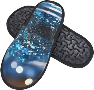 Slippers for Women Men Fuzzy House Slippers Blue Powder Plush Shoes Non-slip Memory Foam Slippers