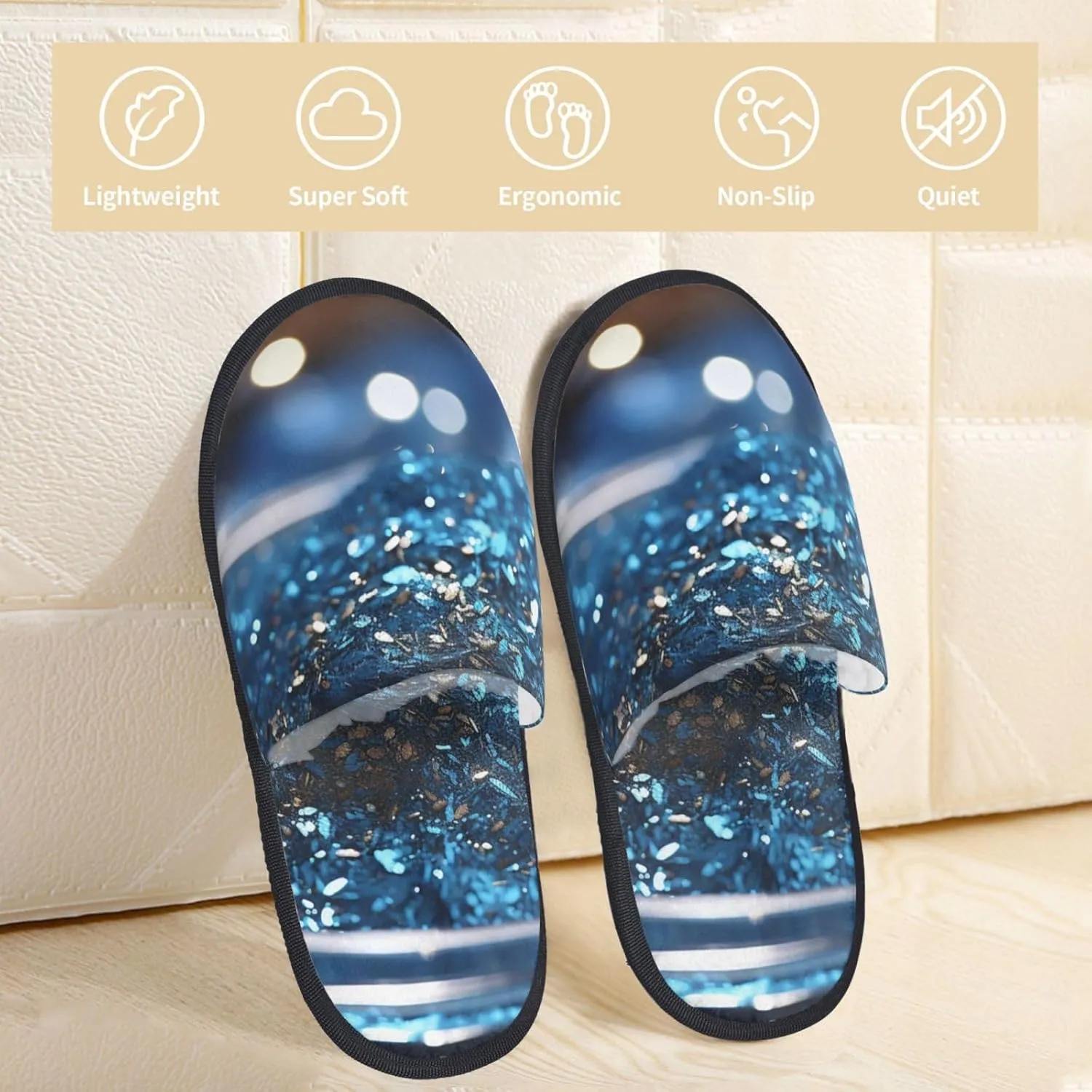 Slippers for Women Men Fuzzy House Slippers Blue Powder Plush Shoes Non-slip Memory Foam Slippers