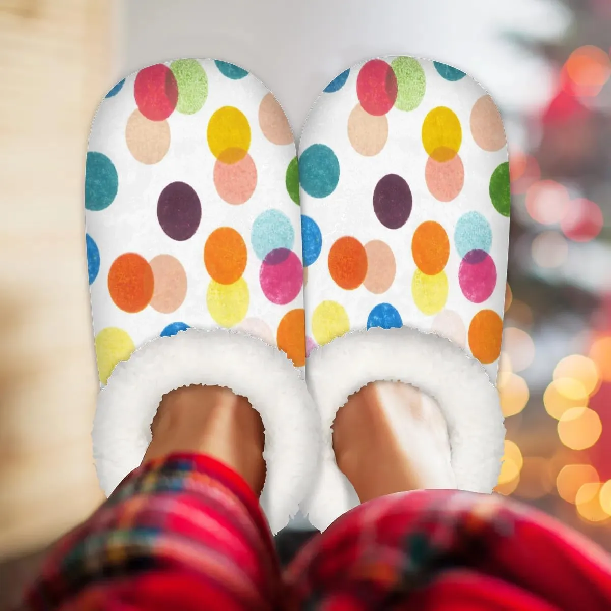 Slippers for Women Polka Dot Red Warm Soft Cozy Warm House Slipper