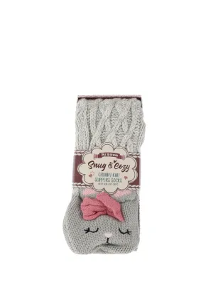 Snug and Cozy Ladies Chunky Knit Slipper Socks, Cat