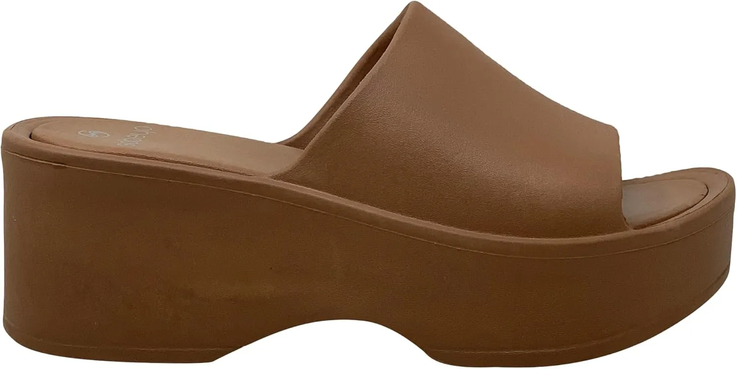 SOBEYO Women's One Band Slide Wedge Platform Sandals Slip-On Flip Flops EVA Soft Light-Weight Sole