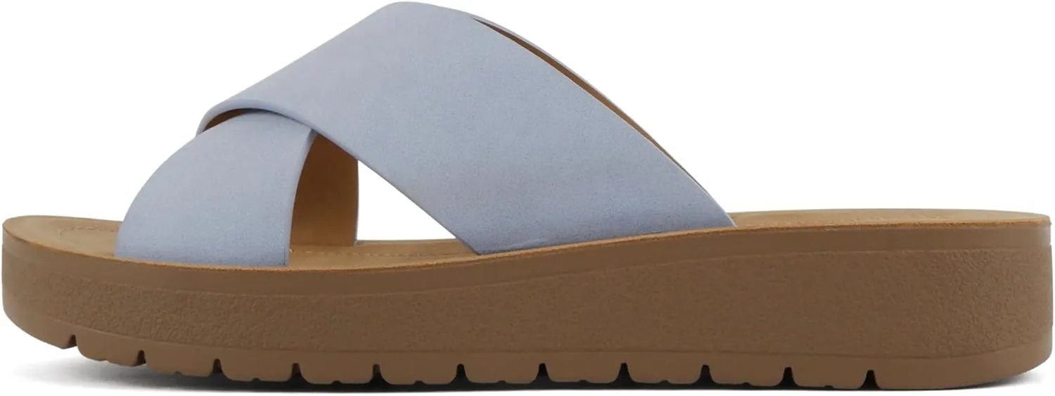 Soda LUCY ~ Women Open Toe Flatform Platform Crisscross Band Upper Fashion Slide Sandals