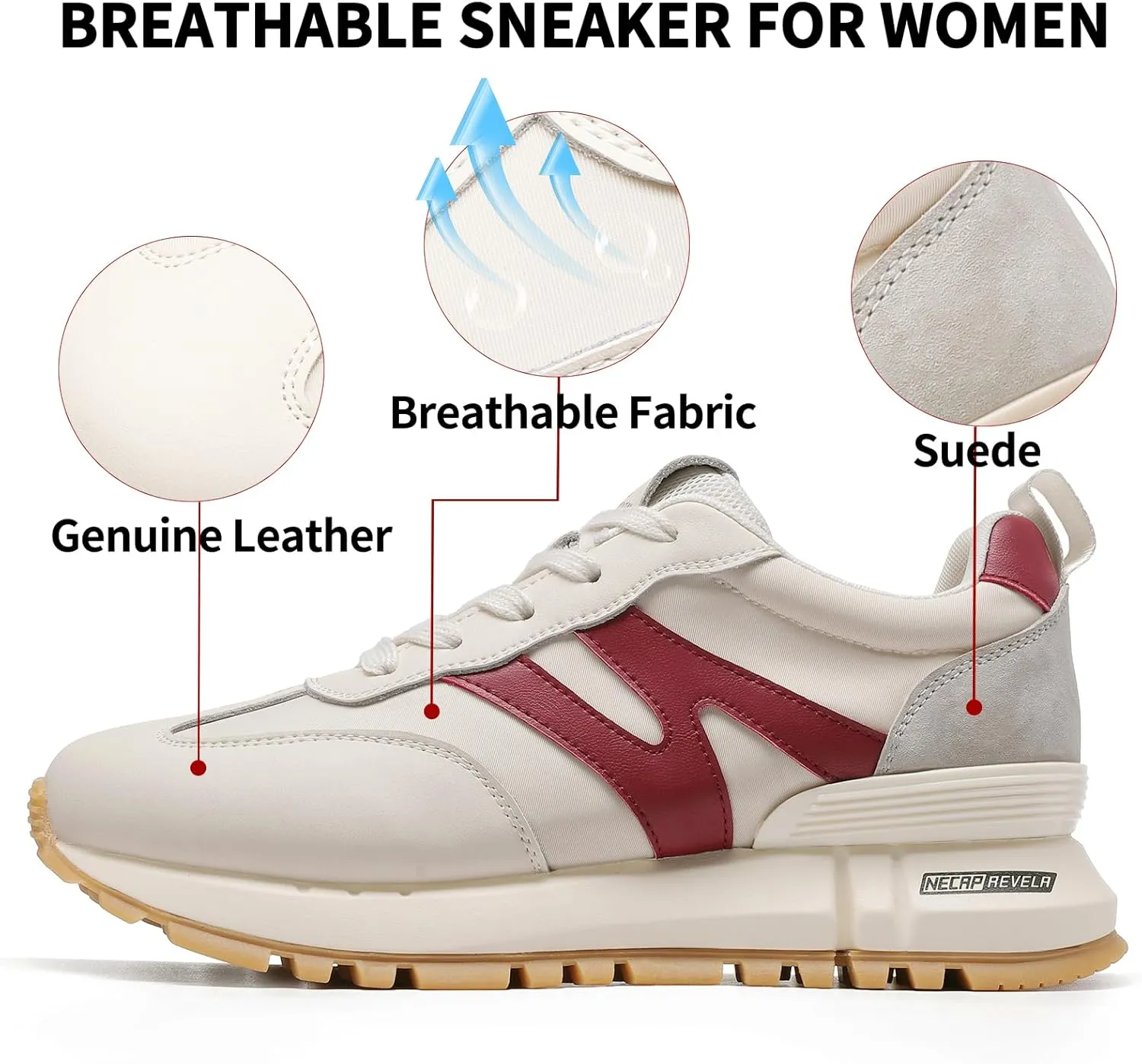somiliss Sneakers for Women Genuine Leather Suede Patchwork Casual Lace Up Non-Slip Walking Shoes Comfortable Tennis Running Shoes Womens Fashion Sneakers