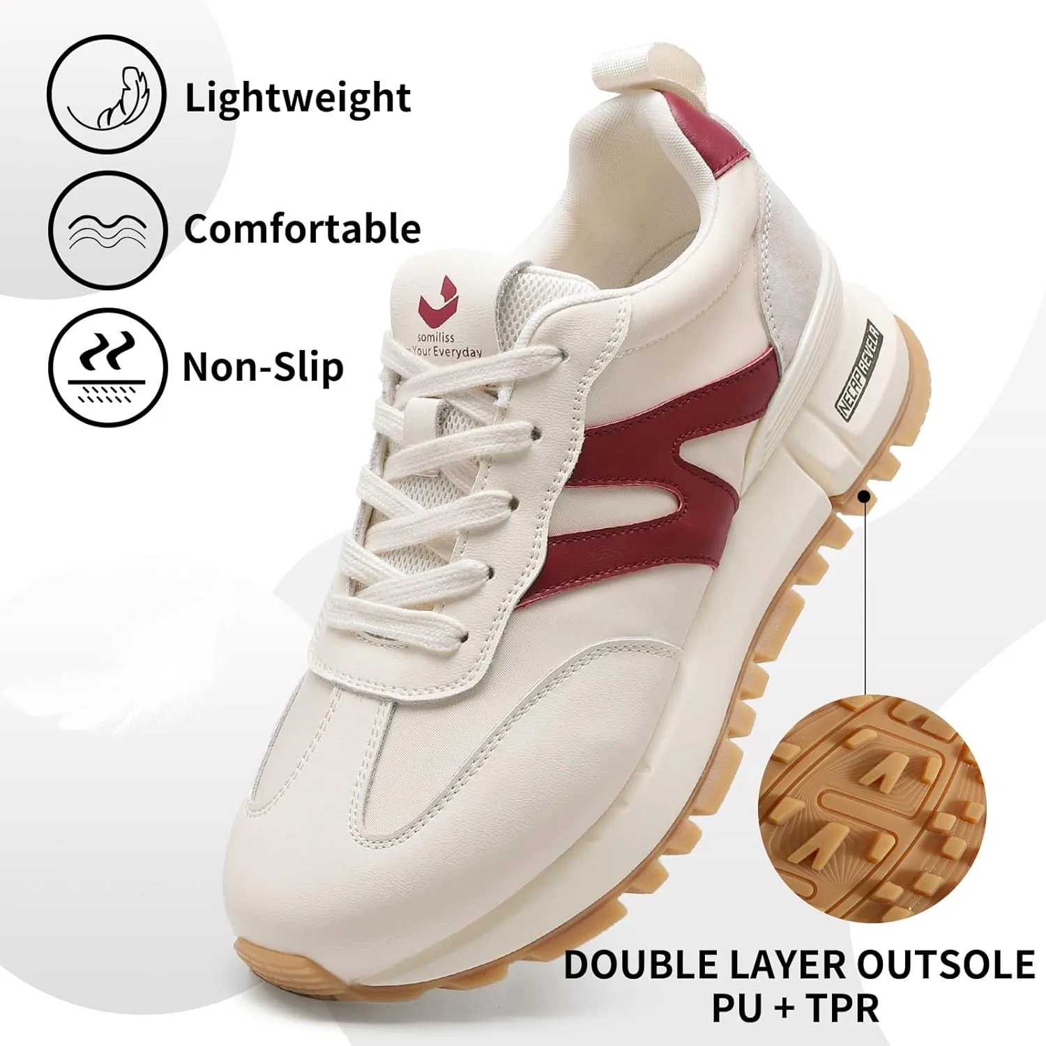 somiliss Sneakers for Women Genuine Leather Suede Patchwork Casual Lace Up Non-Slip Walking Shoes Comfortable Tennis Running Shoes Womens Fashion Sneakers