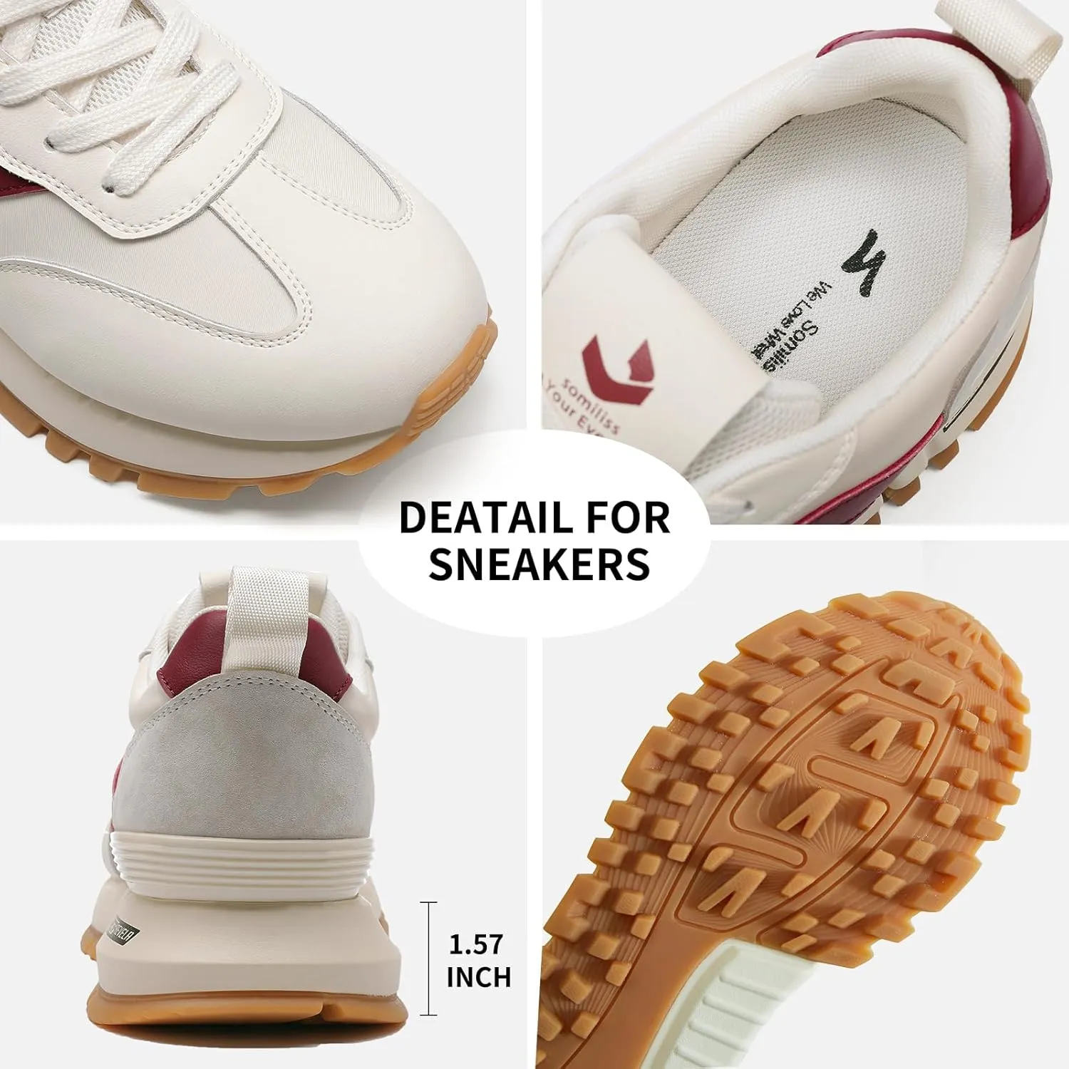 somiliss Sneakers for Women Genuine Leather Suede Patchwork Casual Lace Up Non-Slip Walking Shoes Comfortable Tennis Running Shoes Womens Fashion Sneakers