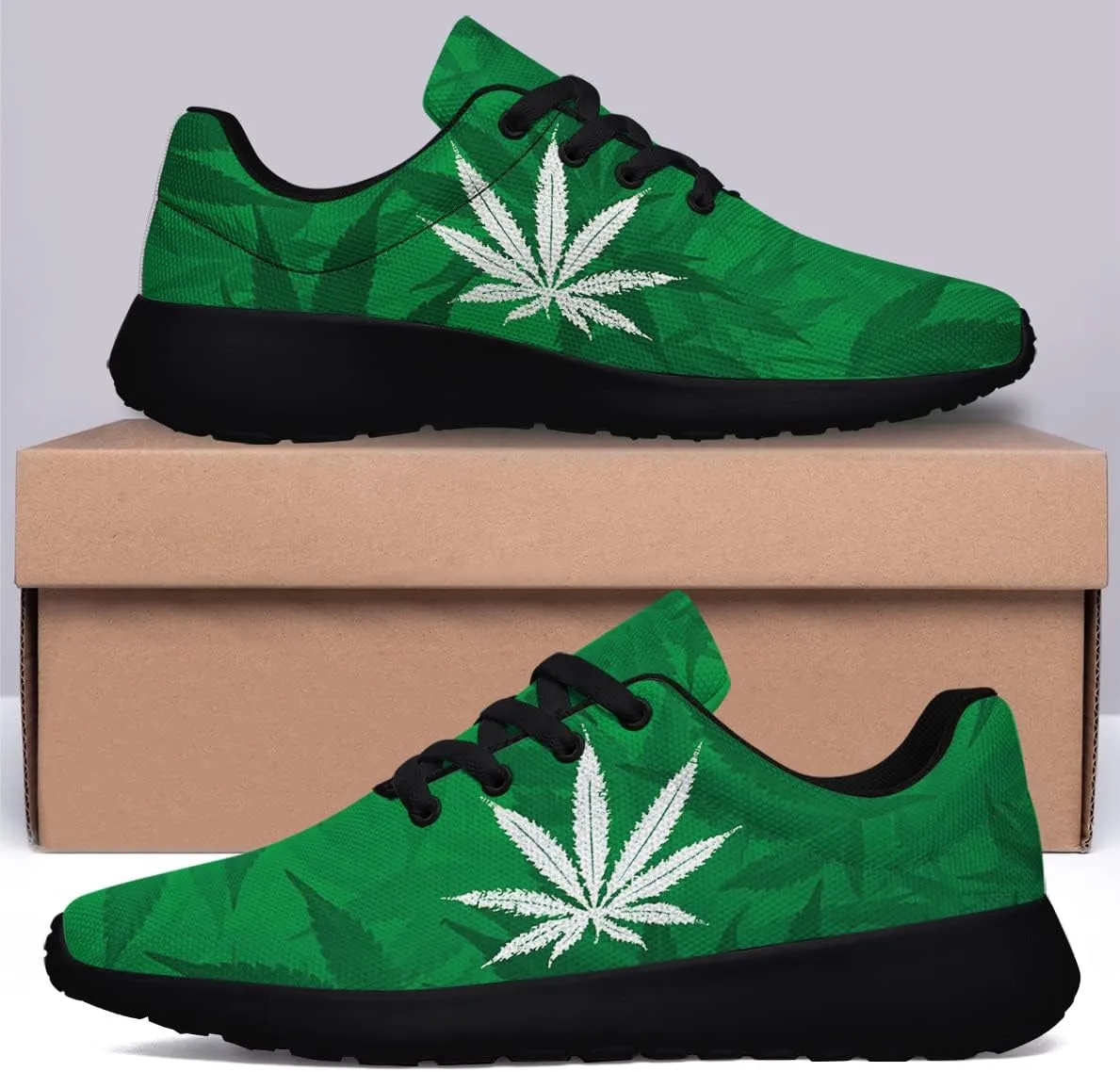 Sonzj-II Marijuana Leaf Shoes Mens Womens Pot Leaf 420 Weed Running Sneakers Cannabis Leaf Walking Tennis Shoes