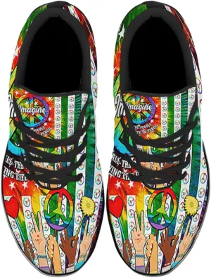 Sonzj-II Peace Hippie Printed Men Women Running Walking Shoes Lightweight Breathable Fashion Sneakers