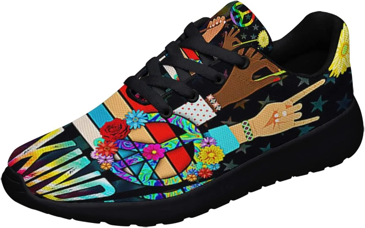 Sonzj-II Peace Hippie Printed Men Women Running Walking Shoes Lightweight Breathable Fashion Sneakers