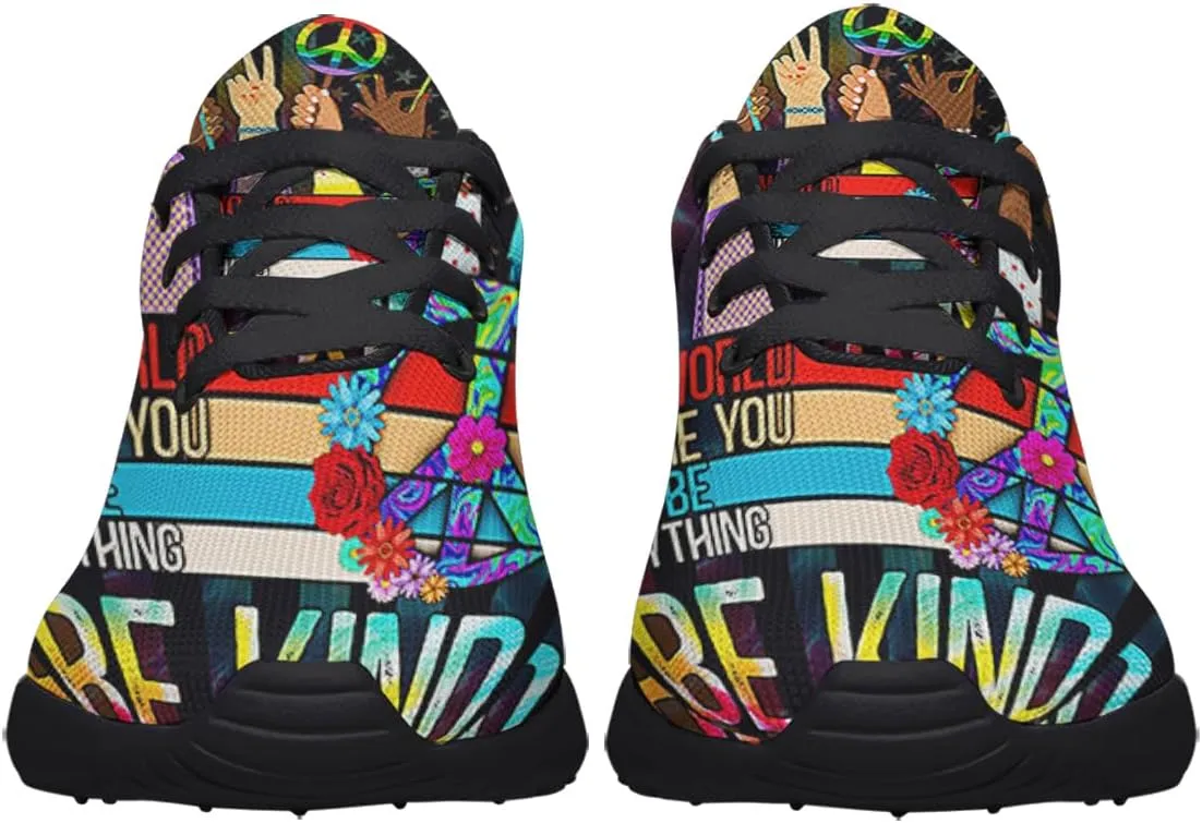 Sonzj-II Peace Hippie Printed Men Women Running Walking Shoes Lightweight Breathable Fashion Sneakers