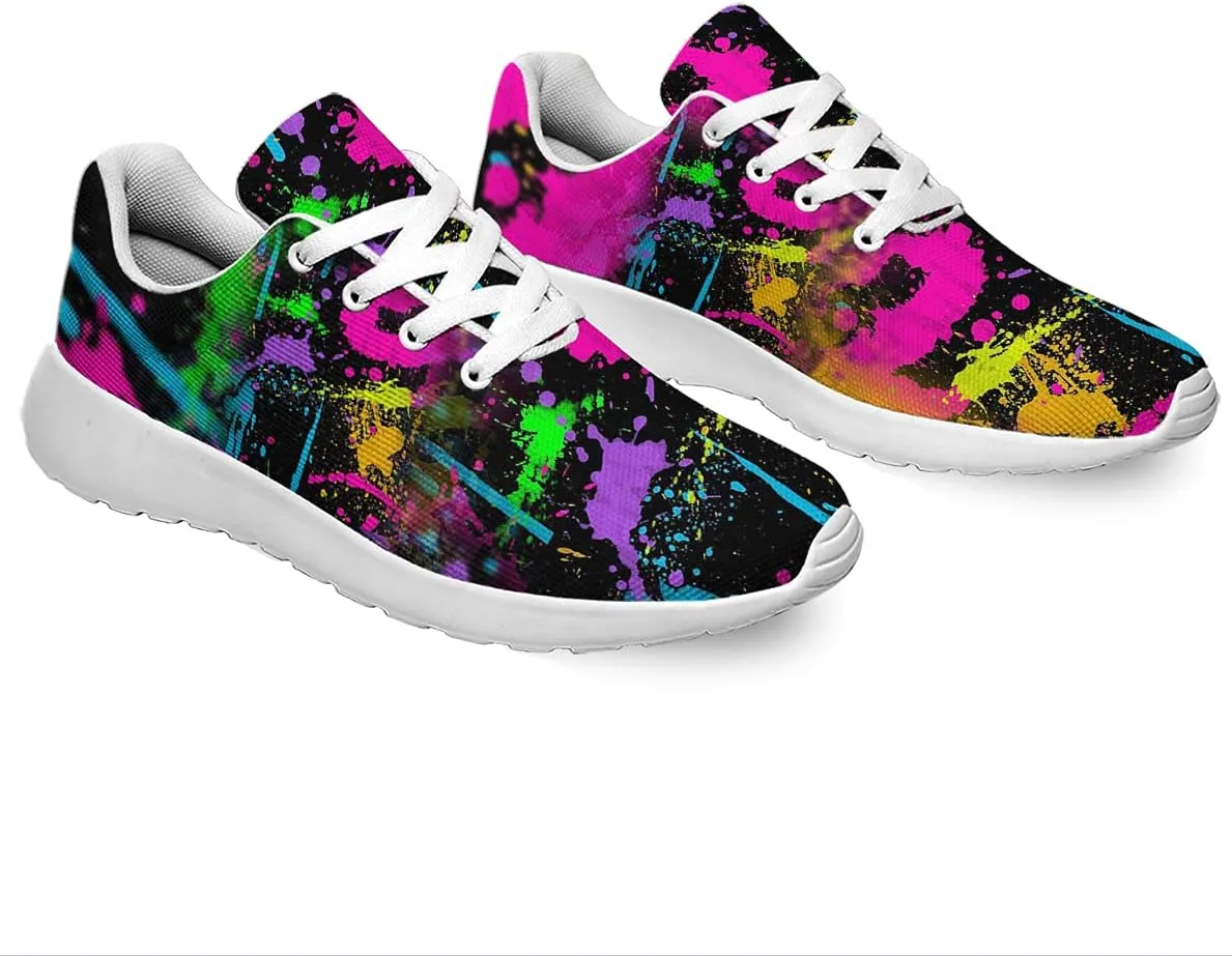 Sonzj-II Women Men Tennis Shoes,Athletic Fashion Neon Splatters with Paint Cool Sneaker for Girl,Boy,Gym,Walking,Hiking,Jogging,Running,Travel and More