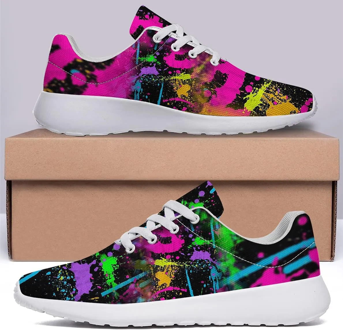 Sonzj-II Women Men Tennis Shoes,Athletic Fashion Neon Splatters with Paint Cool Sneaker for Girl,Boy,Gym,Walking,Hiking,Jogging,Running,Travel and More