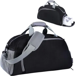 Sports Gym Bag for Women Men, Travel Workout Duffel Weekend Overnight Shoulder Bags with Shoes Compartment and Wet Pocket Lightweight Waterproof Hospital Black