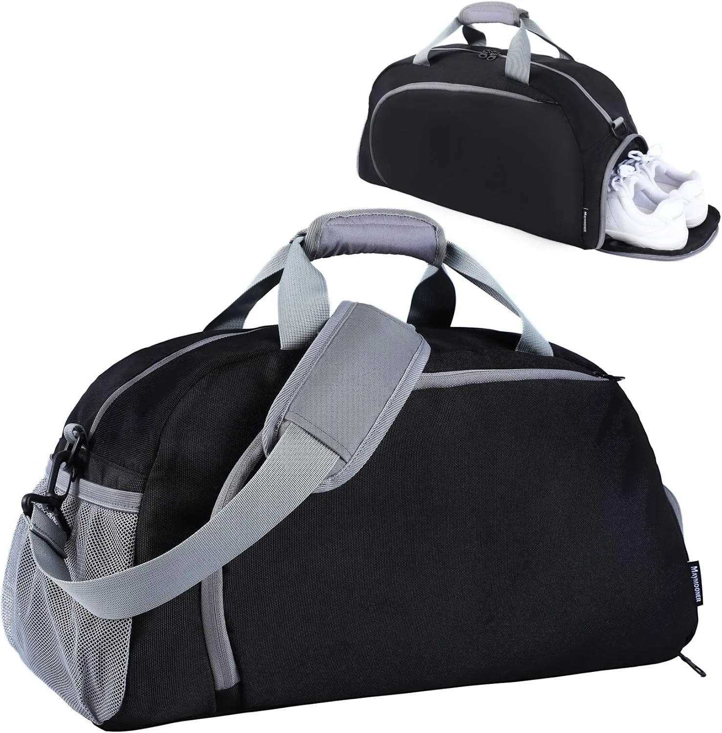 Sports Gym Bag for Women Men, Travel Workout Duffel Weekend Overnight Shoulder Bags with Shoes Compartment and Wet Pocket Lightweight Waterproof Hospital Black