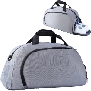 Sports Gym Bag for Women Men, Travel Workout Duffel Weekend Overnight Shoulder Bags with Shoes Compartment and Wet Pocket Lightweight Waterproof Hospital Silver Grey