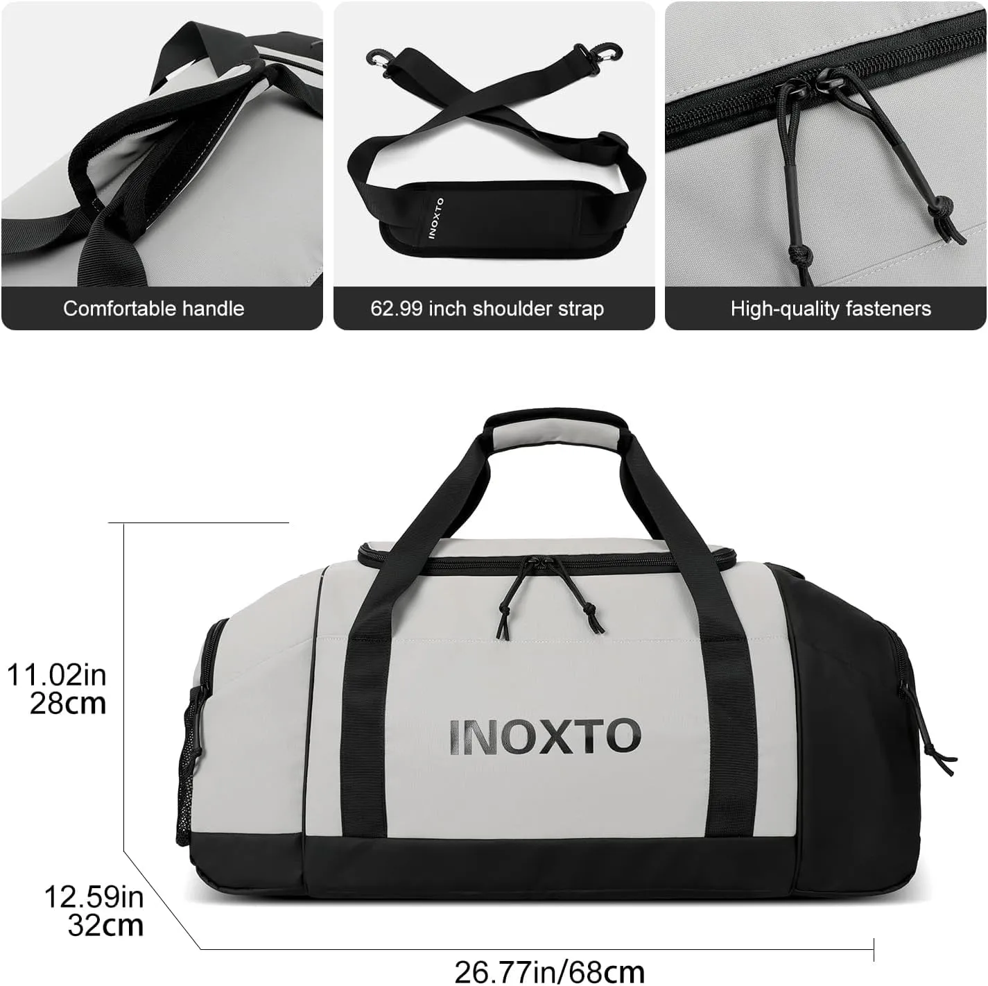 Sports Gym Bag，INOXTO Travel Duffel Bag with Dry Wet Pocket And Shoe CompartmentFor Women and Men，40L/55L Fitness Waterproof Weekender Bag For Swim Sports Travel Working Out (Gray, 55L)