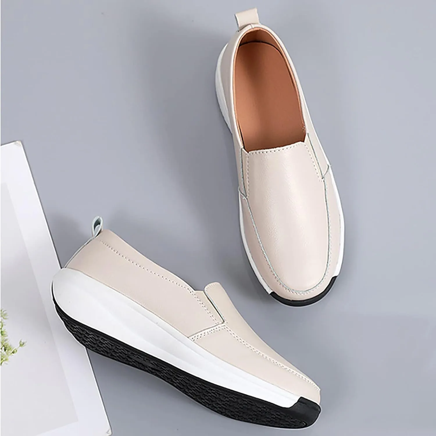 Spring and Autumn Women's Shoes Slip On Lazy Shoes Non Slip Cow Rib Soft Sole Casual Fashion Shoes Size 8w Womens Heels (Beige, 6.5)