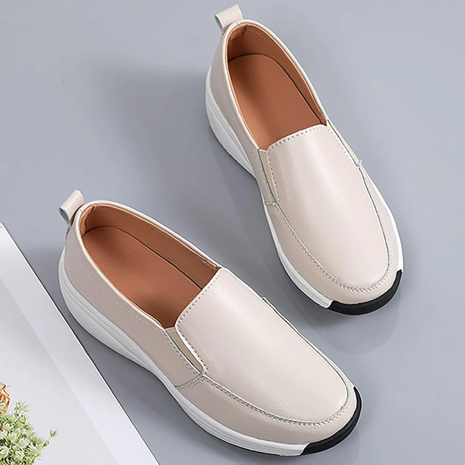 Spring and Autumn Women's Shoes Slip On Lazy Shoes Non Slip Cow Rib Soft Sole Casual Fashion Shoes Size 8w Womens Heels (Beige, 6.5)