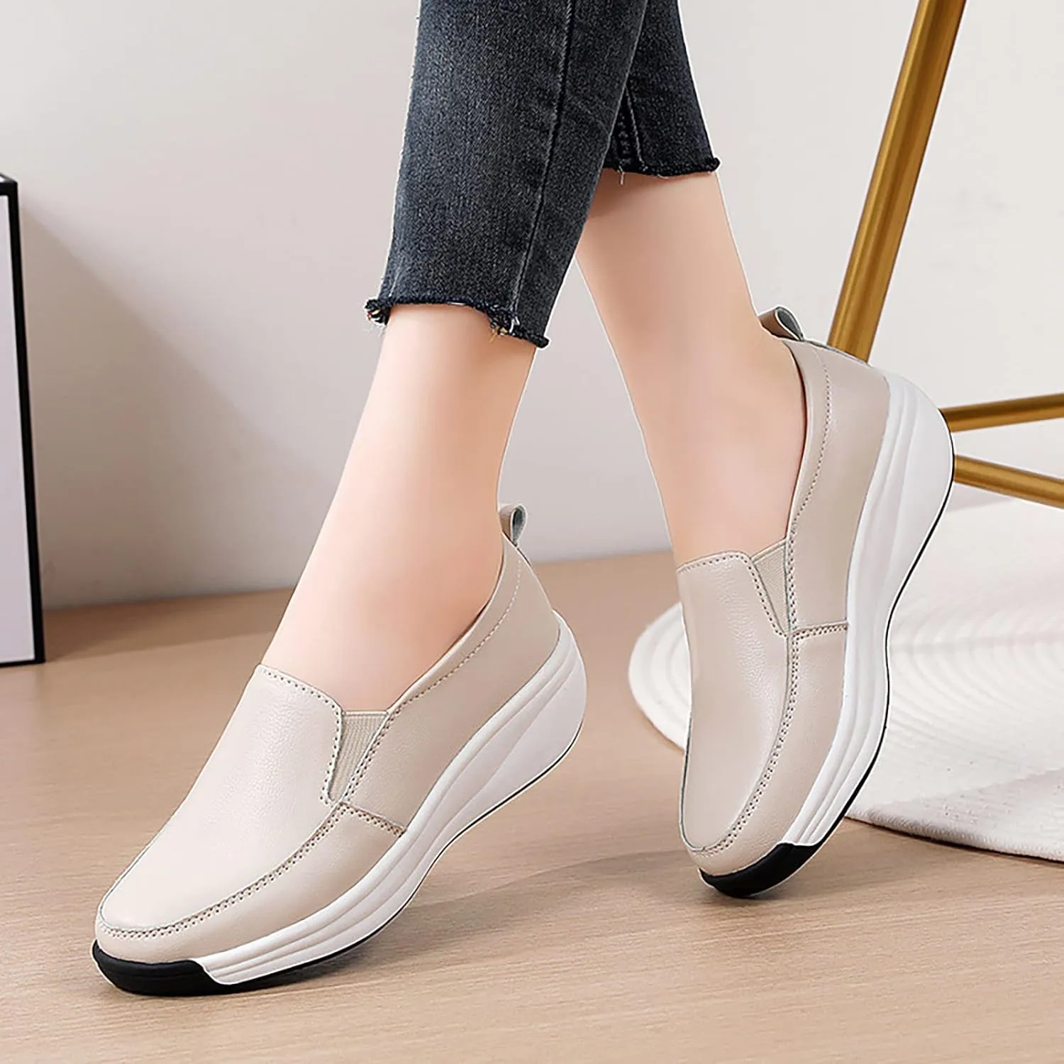 Spring and Autumn Women's Shoes Slip On Lazy Shoes Non Slip Cow Rib Soft Sole Casual Fashion Shoes Size 8w Womens Heels (Beige, 6.5)