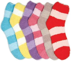 Stanzino 6 PAIRS WOMEN COZY FUZZY NON SKID STRIPES SUPER SOFT WINTER SLIPPER SOCKS 9-11
