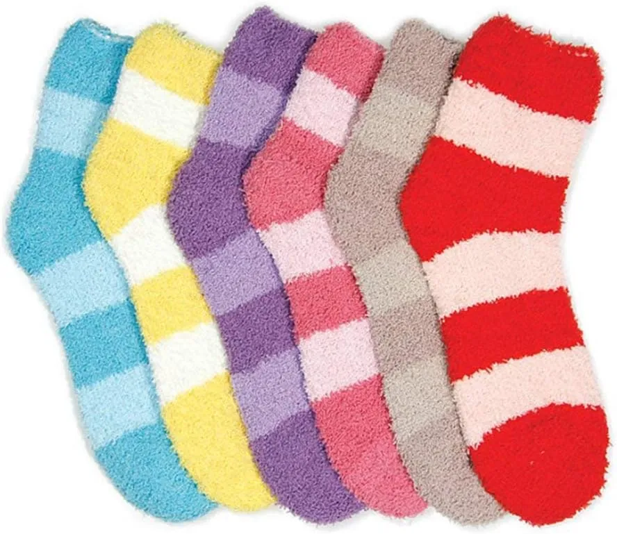 Stanzino 6 PAIRS WOMEN COZY FUZZY NON SKID STRIPES SUPER SOFT WINTER SLIPPER SOCKS 9-11