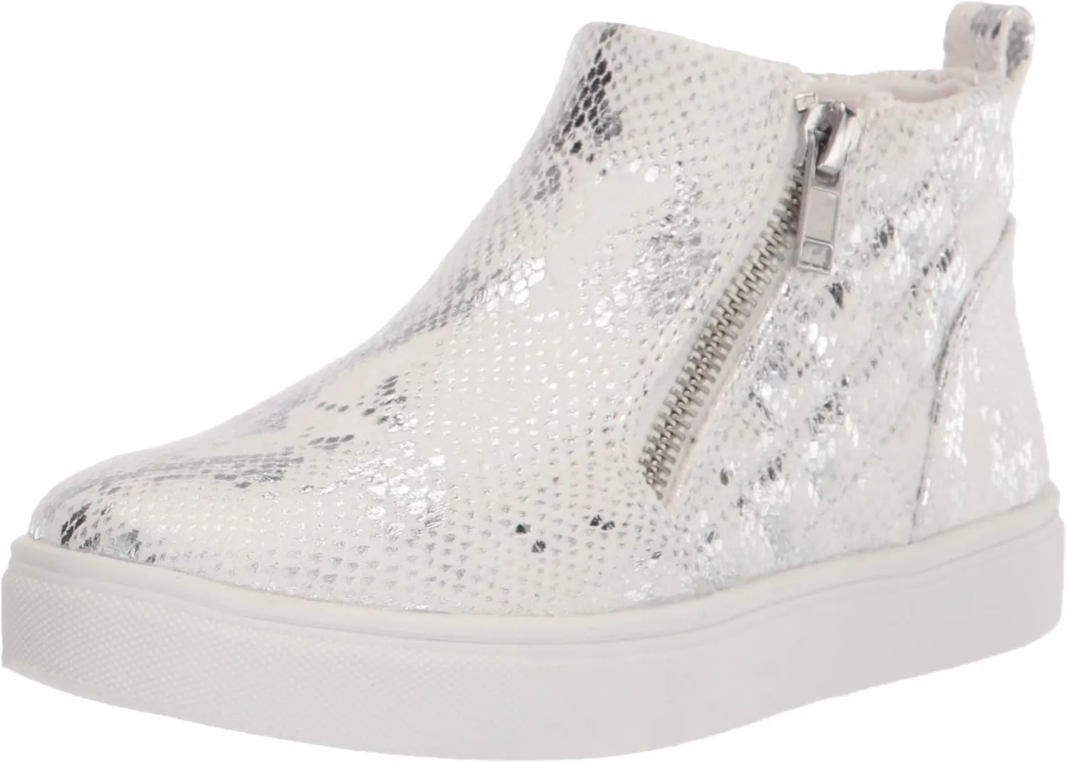 Steve Madden Girls Shoes JREGGIE Sneaker, White/Silver Snake,4 M US