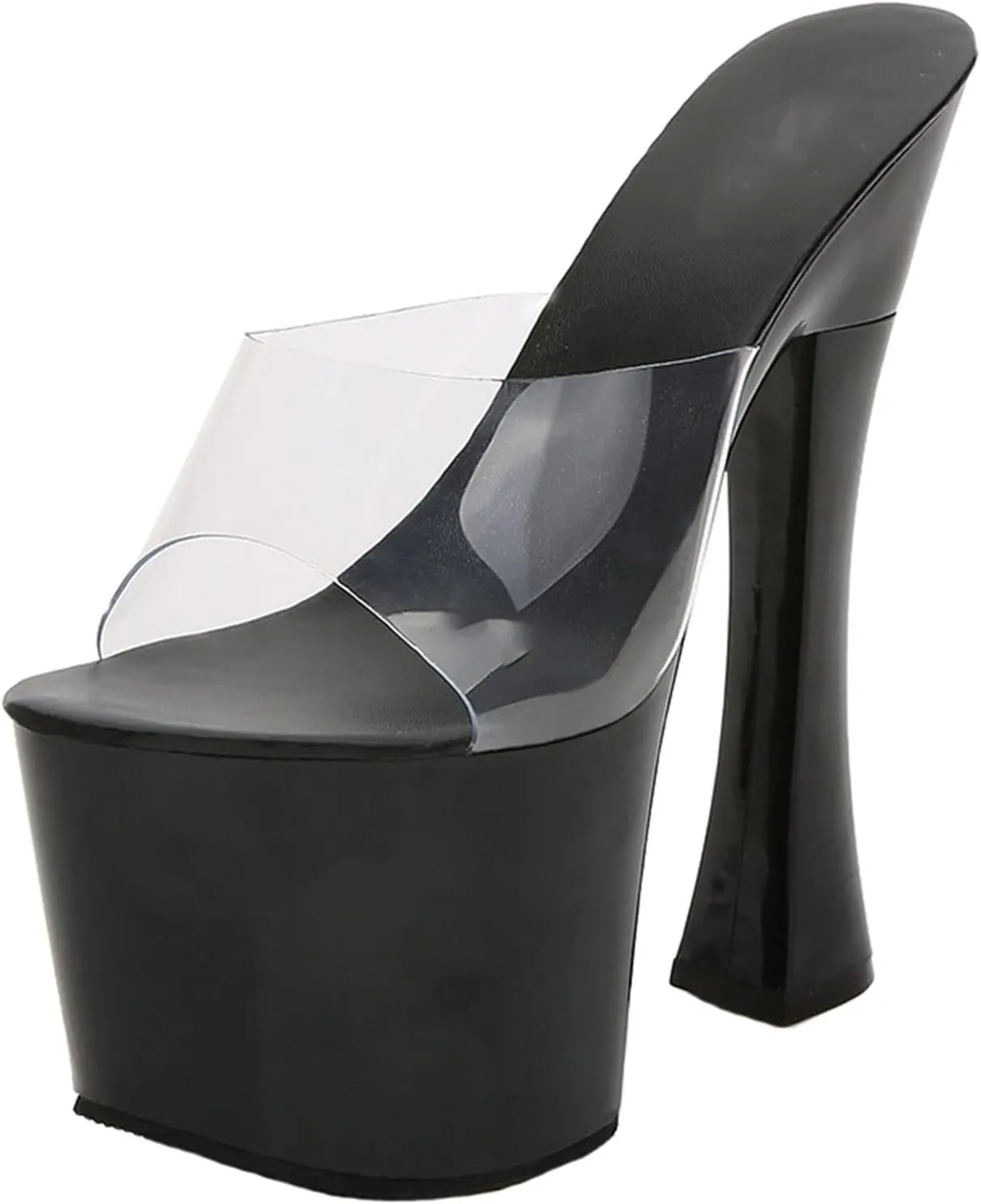 Stool 18CM/7.09IN Women Fashion Sexy Catwalk Large Size high Block Heel Sandal Court Shoes Ladies High Heels Sexy Pole Dancer Stripper Heel Stiletto Party Sandals